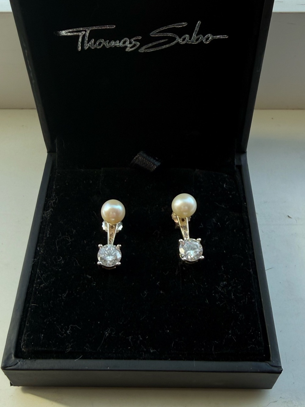 Thomas Sabo Pearl and Cubic Zirconia Drop Earrings 925